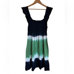 Tie Dye Midi Tank Dress Flutter Sleeve Blue Green White